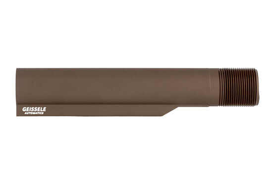 Geissele Automatics premium grade MIL-SPEC AR-15 buffer tube has a desert dirt color anodized finish and MIL-SPEC diameter